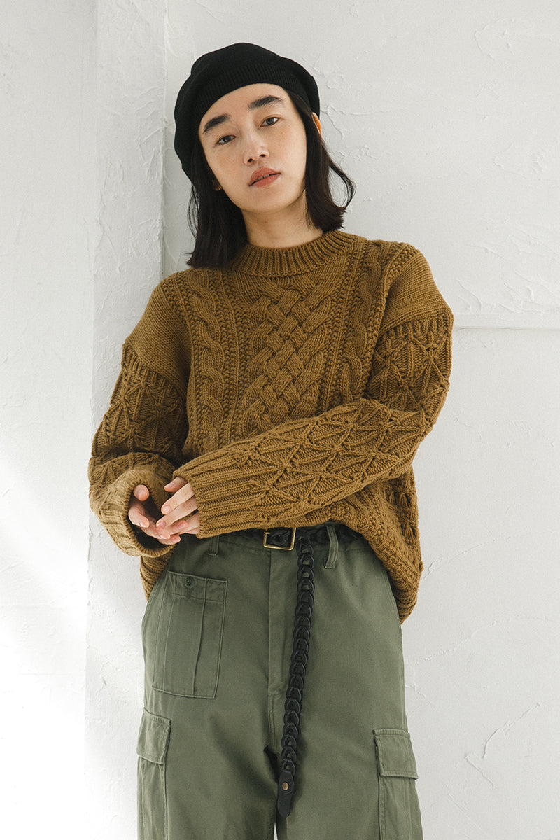 ナイジェルケーボン RAF ローゲージニット セーター クルーネック ウール ナイジェル・ケーボン】WOMAN / ミックスケーブル クルーネック / MIX