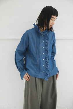 【ナイジェル・ケーボン】WOMAN /　ギャザーカラーブラウス -コットンリネン / GATHER COLLAR BLOUSE C/L
