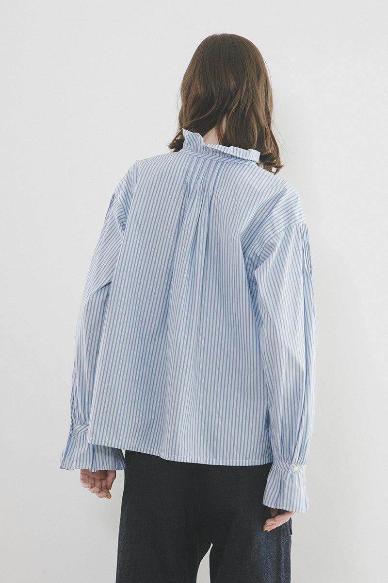 【ナイジェル・ケーボン】WOMAN / ギャザーカラーブラウス - ストライプ / GATHER COLLAR BLOUSE - STRIPE
