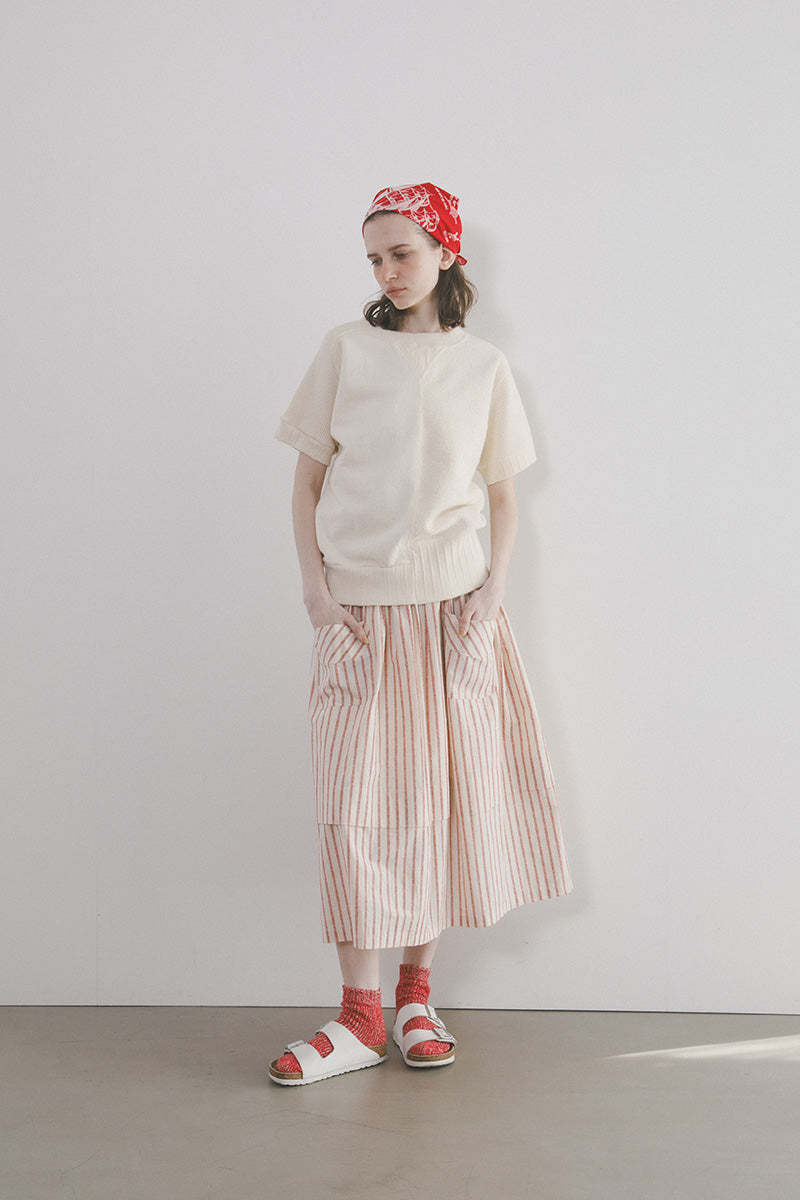 【ナイジェル・ケーボン】WOMAN / ワークスカート - ストライプコットンリネン / WORK SKIRT - STRIPE COTTON LINEN