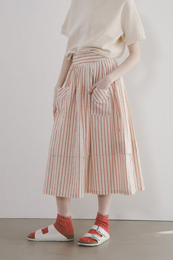 【ナイジェル・ケーボン】WOMAN / ワークスカート - ストライプコットンリネン / WORK SKIRT - STRIPE COTTON LINEN