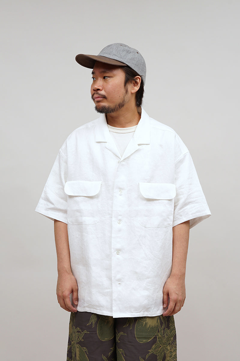 【ナイジェル・ケーボン】UNISEX / オープンカラーシャツ - リネンツイル / OPEN COLLAR SHIRT - LINEN TWILL