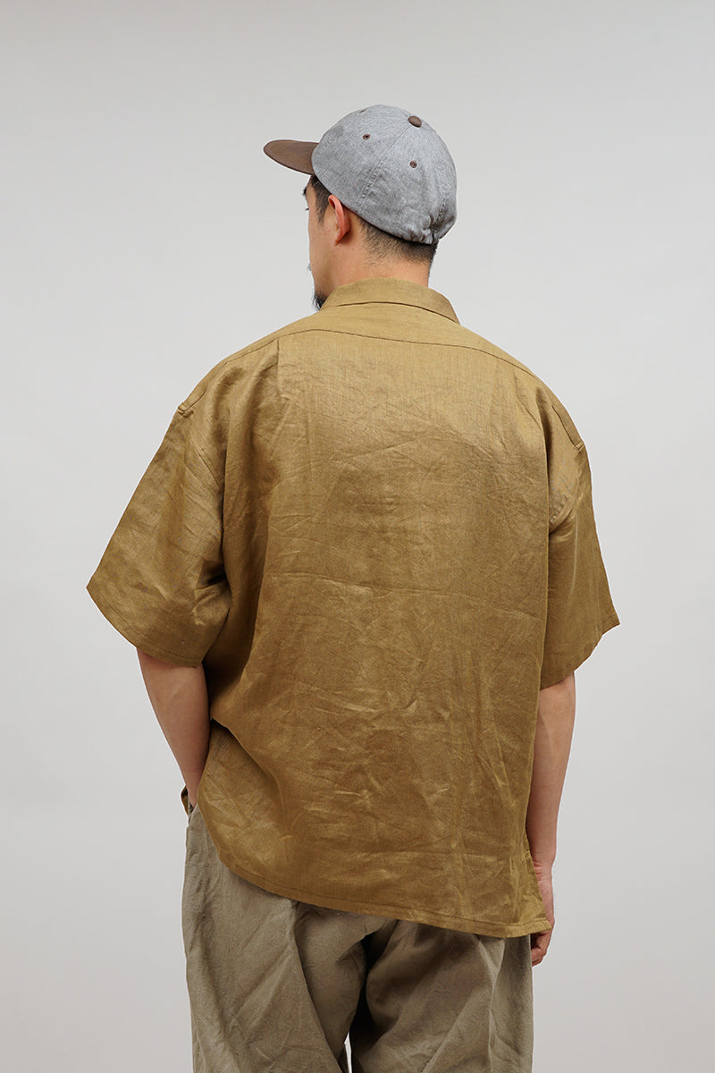 【ナイジェル・ケーボン】UNISEX / オープンカラーシャツ - リネンツイル / OPEN COLLAR SHIRT - LINEN TWILL