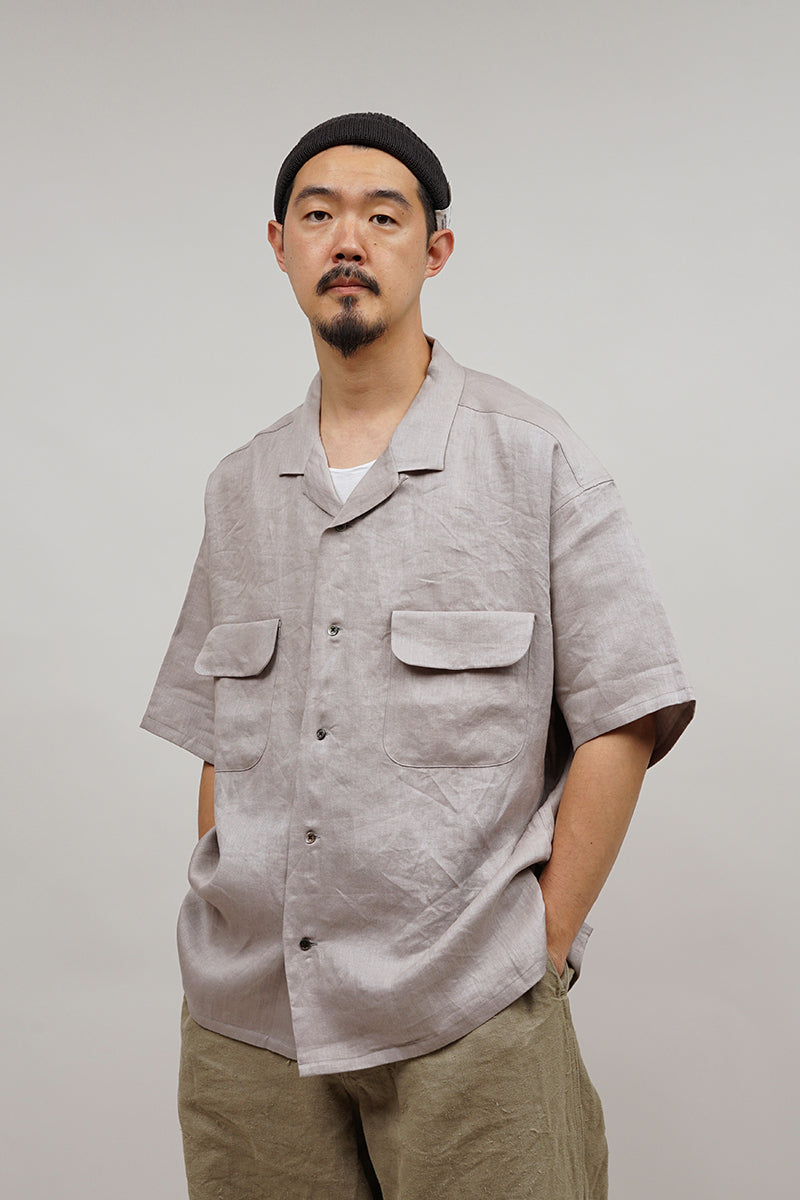 【ナイジェル・ケーボン】UNISEX / オープンカラーシャツ - リネンツイル / OPEN COLLAR SHIRT - LINEN TWILL