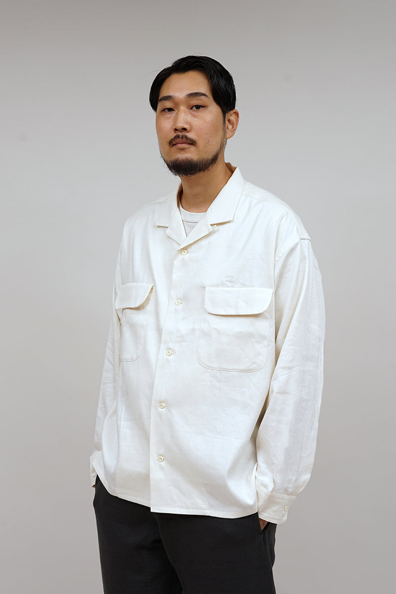 【ナイジェル・ケーボン】MAN / オープンカラーシャツ - リネンフリース / OPEN COLLAR SHIRT - LINEN FLEECE