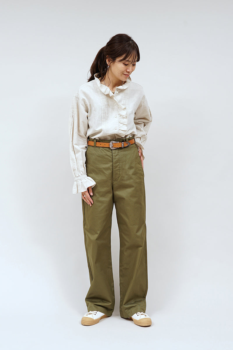 【ナイジェル・ケーボン】WOMAN / ギャザーカラーブラウス - コットンリネン / GATHER COLLAR BLOUSE - COTTONLINEN