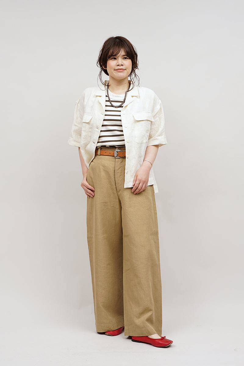 【ナイジェル・ケーボン】WOMAN / オープンカラーシャツ -リネン / OPEN COLLAR SHIRT - LINEN