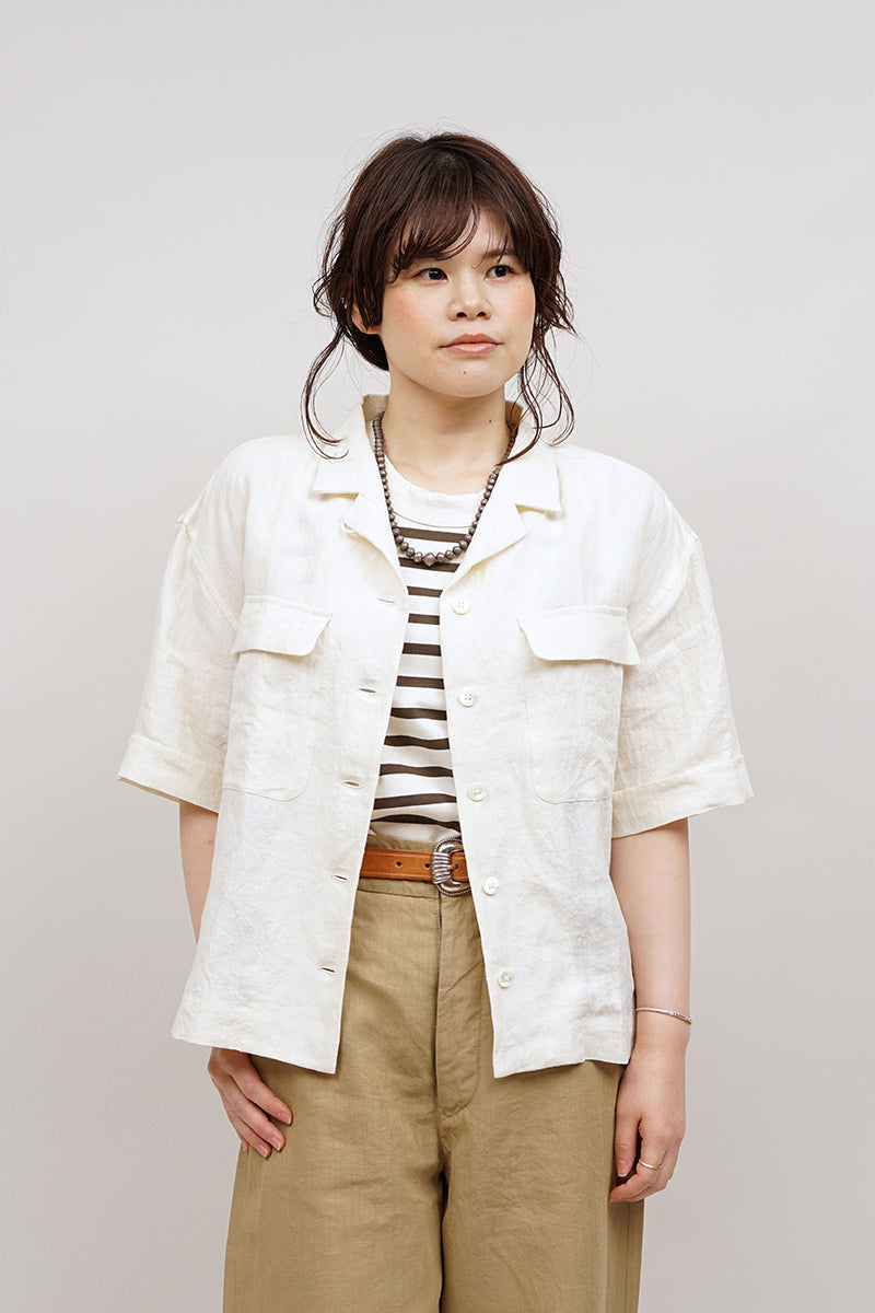 【ナイジェル・ケーボン】WOMAN / オープンカラーシャツ -リネン / OPEN COLLAR SHIRT - LINEN