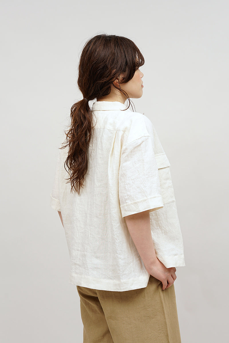 【ナイジェル・ケーボン】WOMAN / オープンカラーシャツ -リネン / OPEN COLLAR SHIRT - LINEN