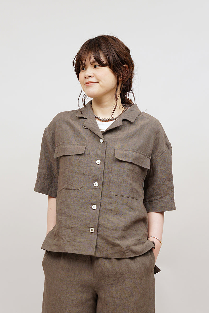 【ナイジェル・ケーボン】WOMAN / オープンカラーシャツ -リネン / OPEN COLLAR SHIRT - LINEN