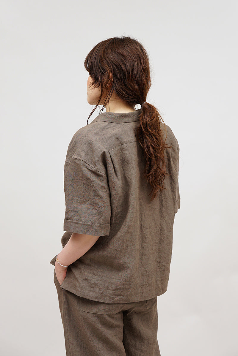 【ナイジェル・ケーボン】WOMAN / オープンカラーシャツ -リネン / OPEN COLLAR SHIRT - LINEN