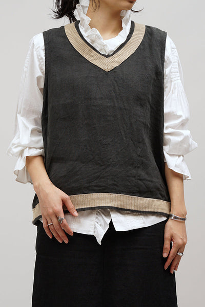 【ナイジェル・ケーボン】UNISEX / クリケットベストリバーシブル - リネンピンオックス / CRICKET VEST REVERSIBLE - LINEN PIN OX