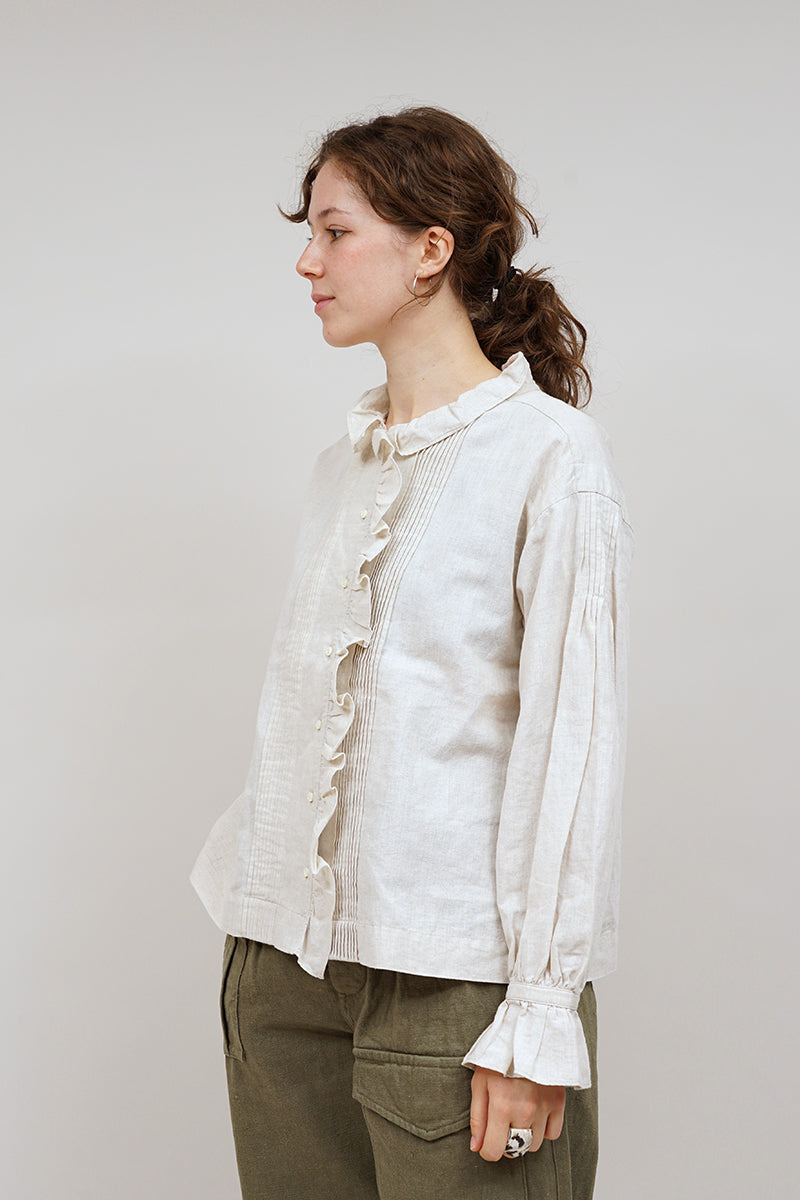 【ナイジェル・ケーボン】WOMAN / ギャザーカラーブラウス - コットンリネン / GATHER COLLAR BLOUSE - COTTONLINEN