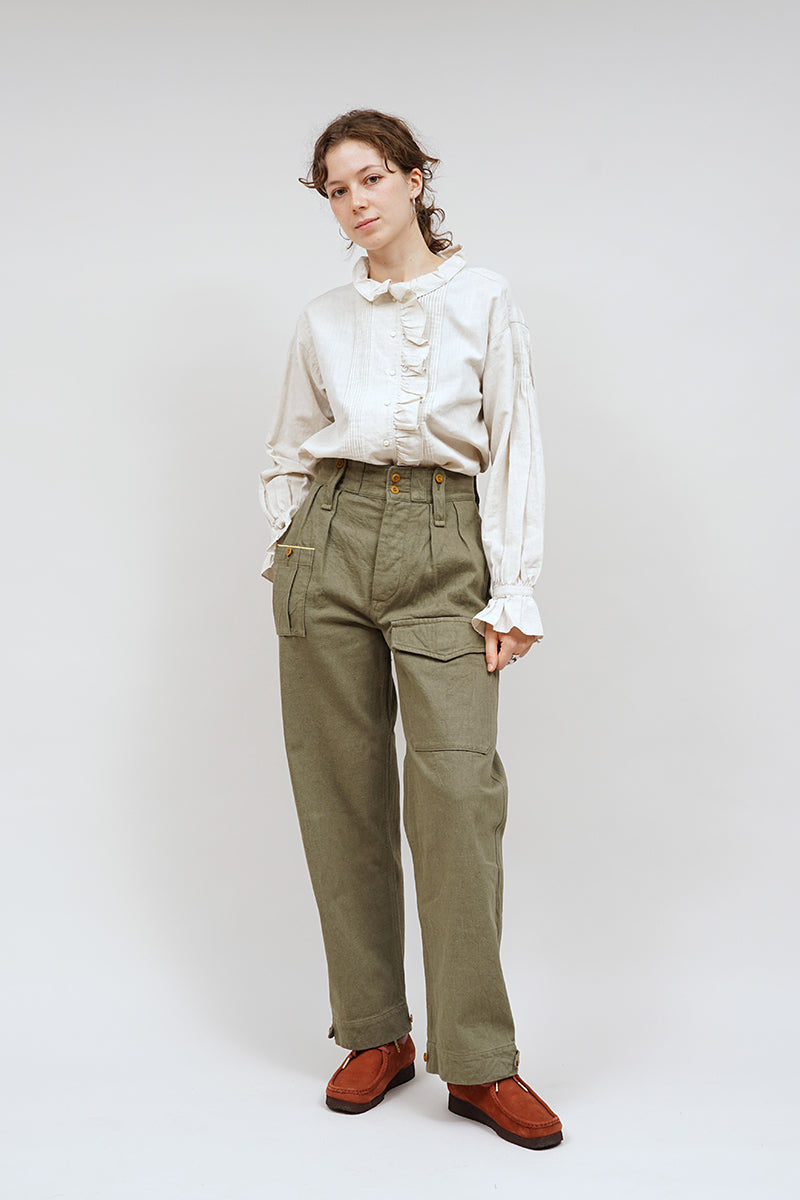 【ナイジェル・ケーボン】WOMAN / ギャザーカラーブラウス - コットンリネン / GATHER COLLAR BLOUSE - COTTONLINEN