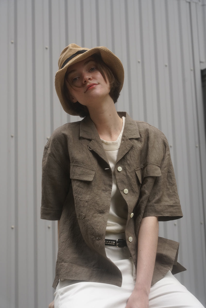 【ナイジェル・ケーボン】WOMAN / オープンカラーシャツ -リネン / OPEN COLLAR SHIRT - LINEN