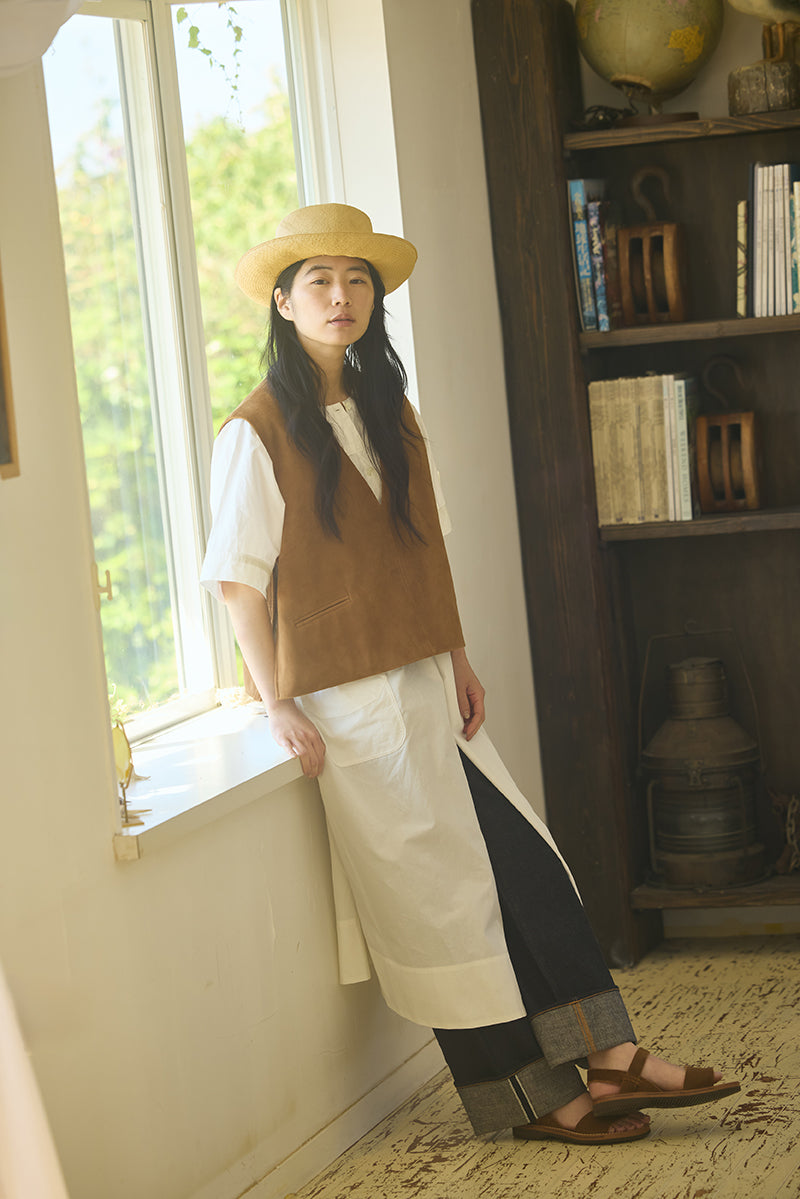 【ENEU】エヌー ベージュ ファーコート ウエストギャザー 美品】ENEU エヌー ベージュ バックギャザー フェイクファーコート