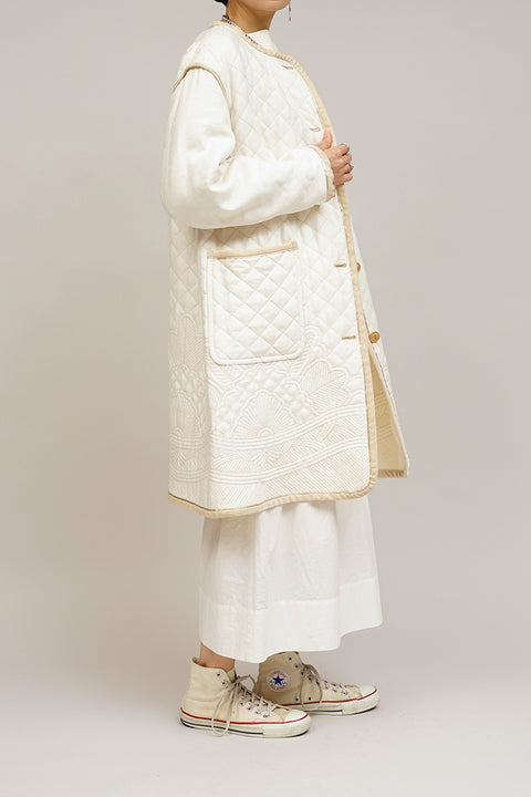 【ナイジェル・ケーボン】WOMAN / エンブロイダリーキルトコート -シルクリネン / EMBROIDERY KILT COAT -SILK LINEN